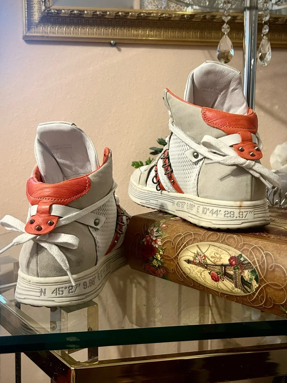 A.S.98 Women's High-Top Punk Rock Sneakers in White & Orange Size 40/9-9.5